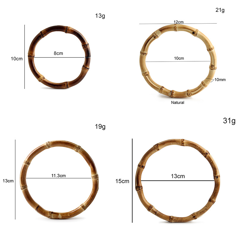 Кръгла бамбукова халка с реална бамбукова дръжка за тъкани чанти — аксесоари за багаж, солиден цвят, водоустойчива, изключително лек, разширяваща се