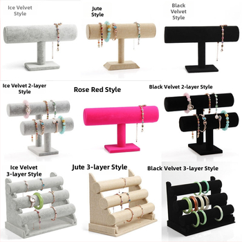 Fából készült háromszintes ékszerkiállító állvány I-alakú tervezéssel, Nordic stílus, velúr burkolat