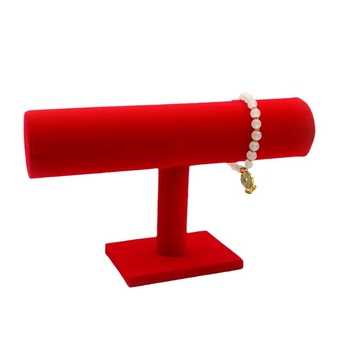 Fából készült háromszintes ékszerkiállító állvány I-alakú tervezéssel, Nordic stílus, velúr burkolat