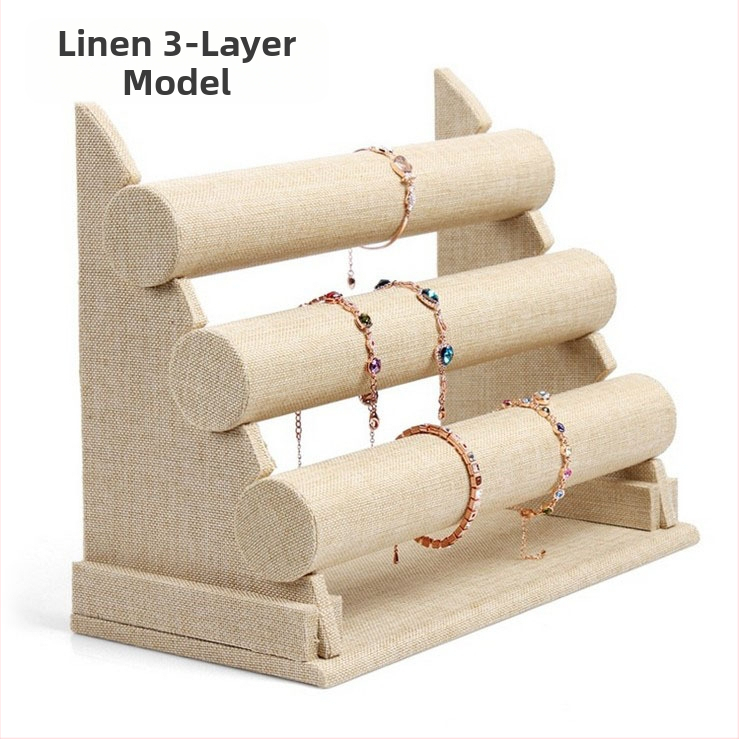 Fából készült háromszintes ékszerkiállító állvány I-alakú tervezéssel, Nordic stílus, velúr burkolat