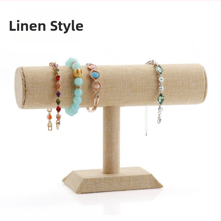 Fából készült háromszintes ékszerkiállító állvány I-alakú tervezéssel, Nordic stílus, velúr burkolat