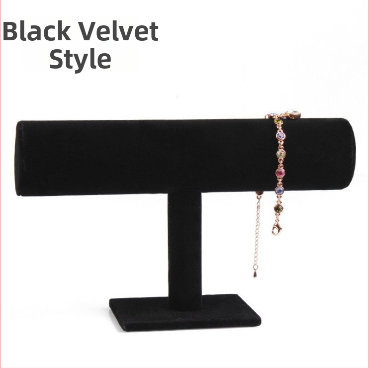 Fából készült háromszintes ékszerkiállító állvány I-alakú tervezéssel, Nordic stílus, velúr burkolat