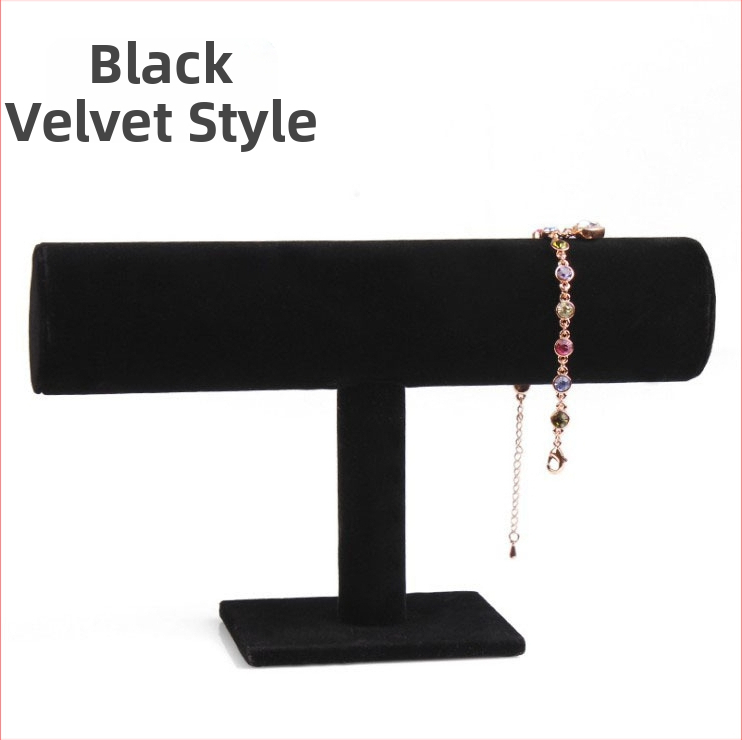 Fából készült háromszintes ékszerkiállító állvány I-alakú tervezéssel, Nordic stílus, velúr burkolat