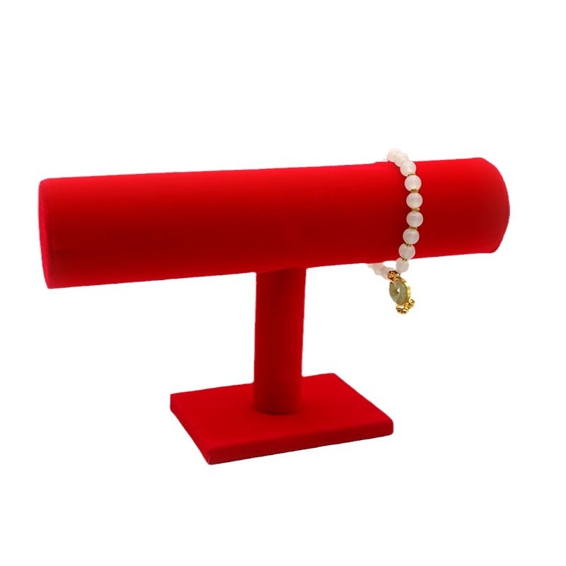 Fából készült háromszintes ékszerkiállító állvány I-alakú tervezéssel, Nordic stílus, velúr burkolat