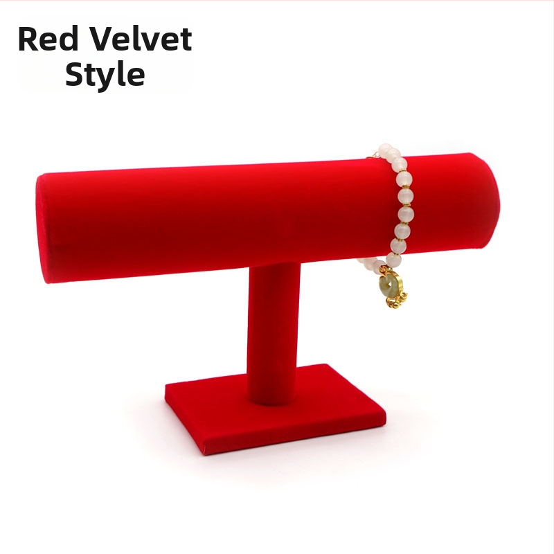 Fából készült háromszintes ékszerkiállító állvány I-alakú tervezéssel, Nordic stílus, velúr burkolat