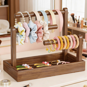 Asztali ékszerállvány fenyőből, 3-szintes, többfunkciós, modern minimalista stílus