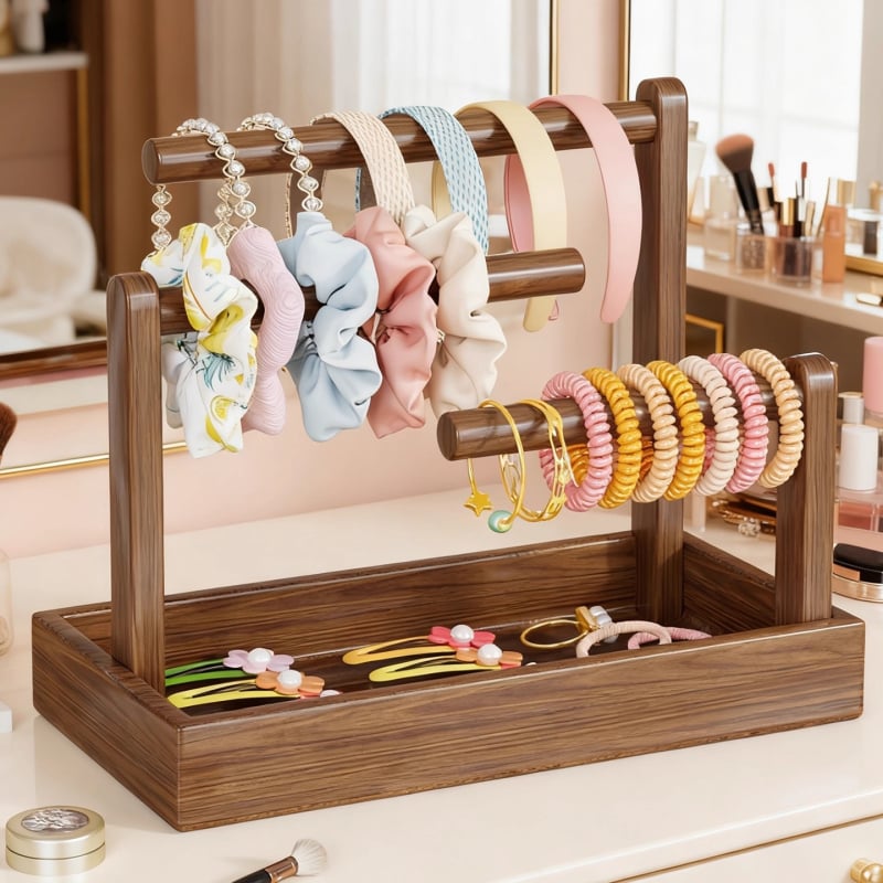 Asztali ékszerállvány fenyőből, 3-szintes, többfunkciós, modern minimalista stílus