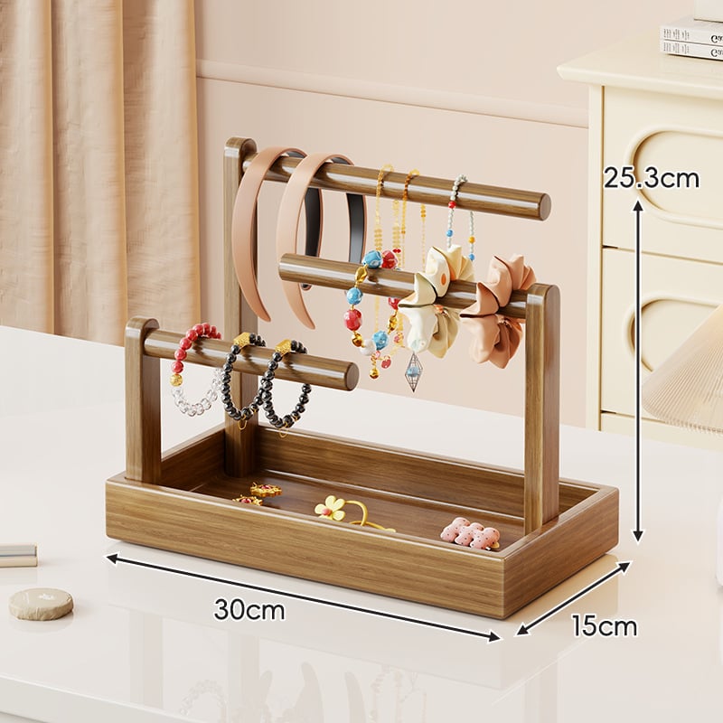 Asztali ékszerállvány fenyőből, 3-szintes, többfunkciós, modern minimalista stílus