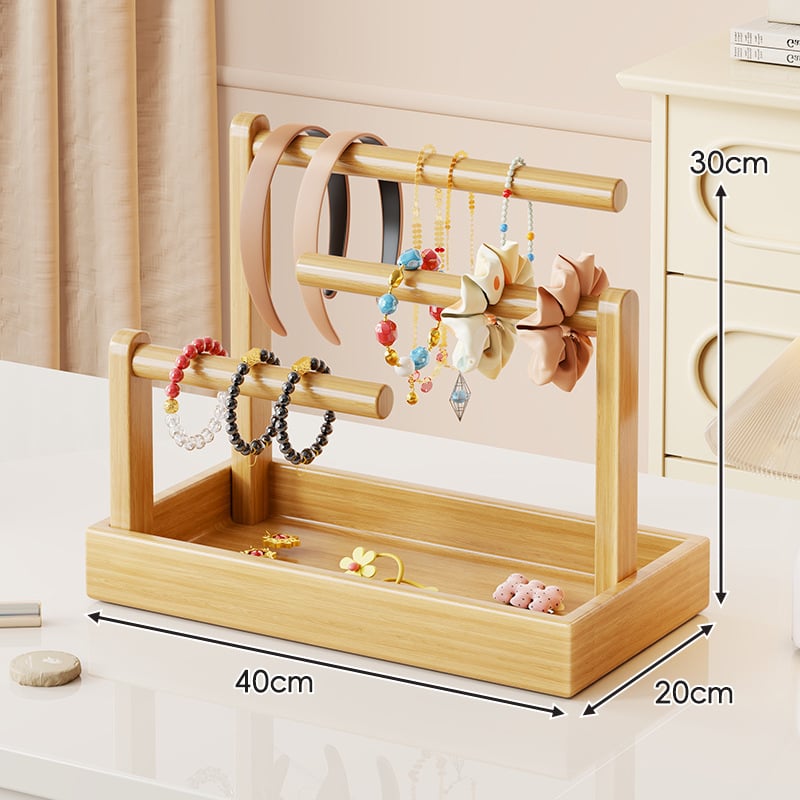 Asztali ékszerállvány fenyőből, 3-szintes, többfunkciós, modern minimalista stílus