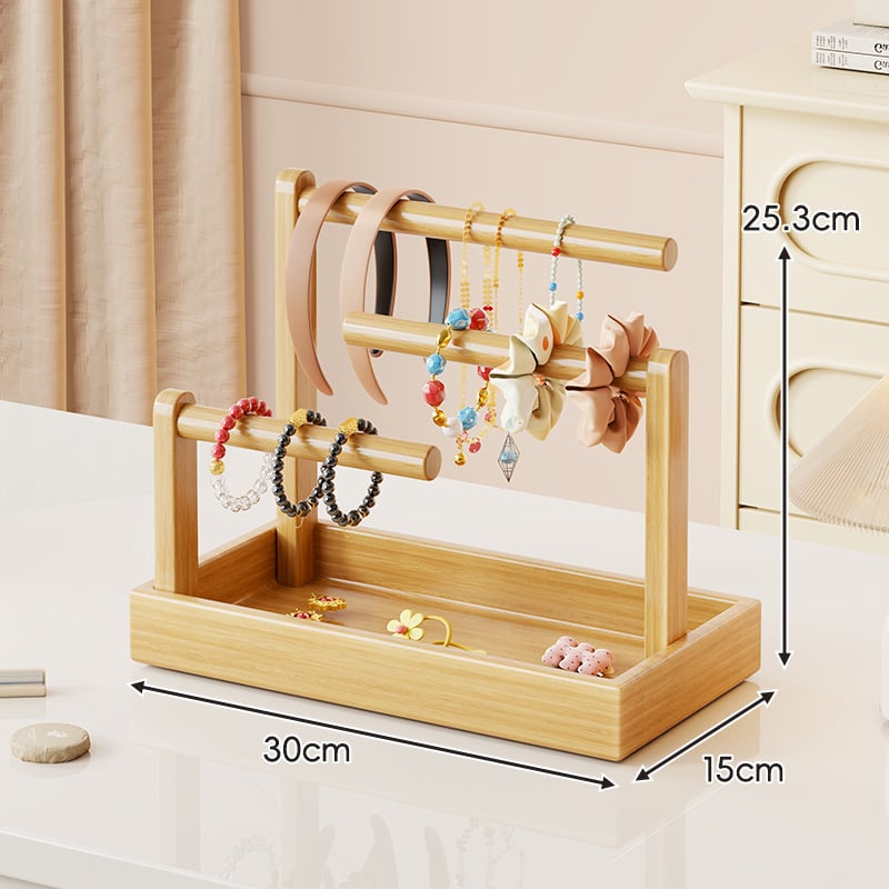 Asztali ékszerállvány fenyőből, 3-szintes, többfunkciós, modern minimalista stílus