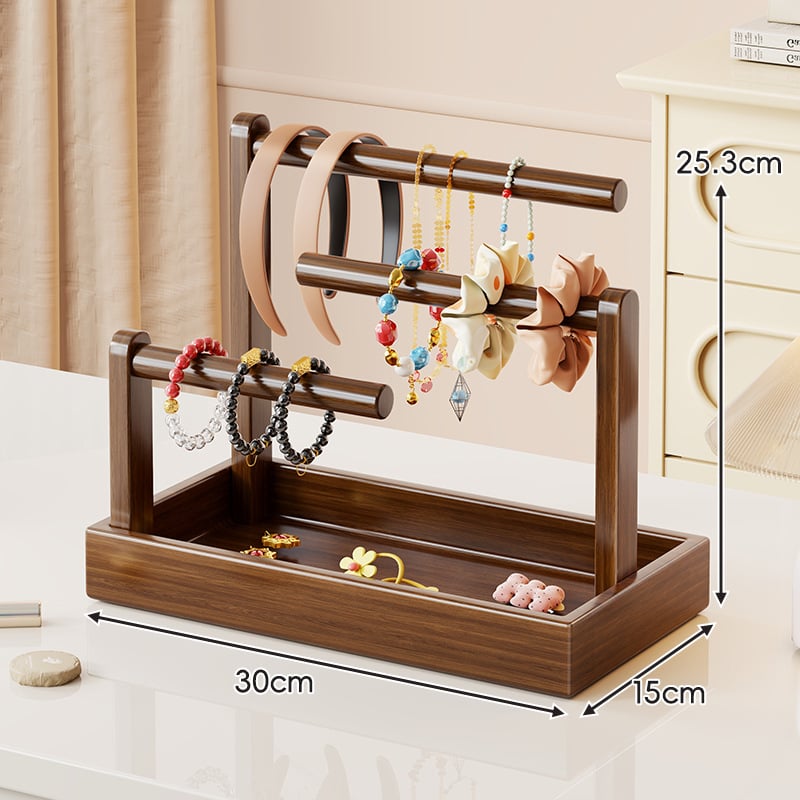 Asztali ékszerállvány fenyőből, 3-szintes, többfunkciós, modern minimalista stílus