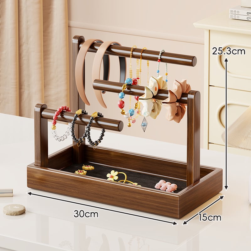 Asztali ékszerállvány fenyőből, 3-szintes, többfunkciós, modern minimalista stílus