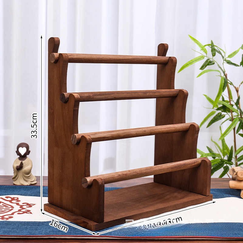 Suport de prezentare bijuterii cu cadru metalic pe bază din lemn solid, două niveluri, finisaj vopsit cu spray, stil artistic