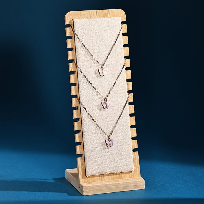 Fából készült nyaklánc kiállító állvány, asztali ékszer rendező, hordozható egyszintes