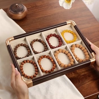 Tavă de afișare bijuterii din lemn, grilă cu nouă pătrate, 12 compartimente, lemn masiv, confecționată prin îmbinare, aspect premium