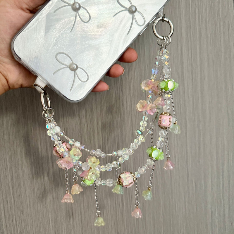 Pandantiv pentru telefonul mobil cu lanț floral - lucrat manual, materiale mixte, Ya Jewelry