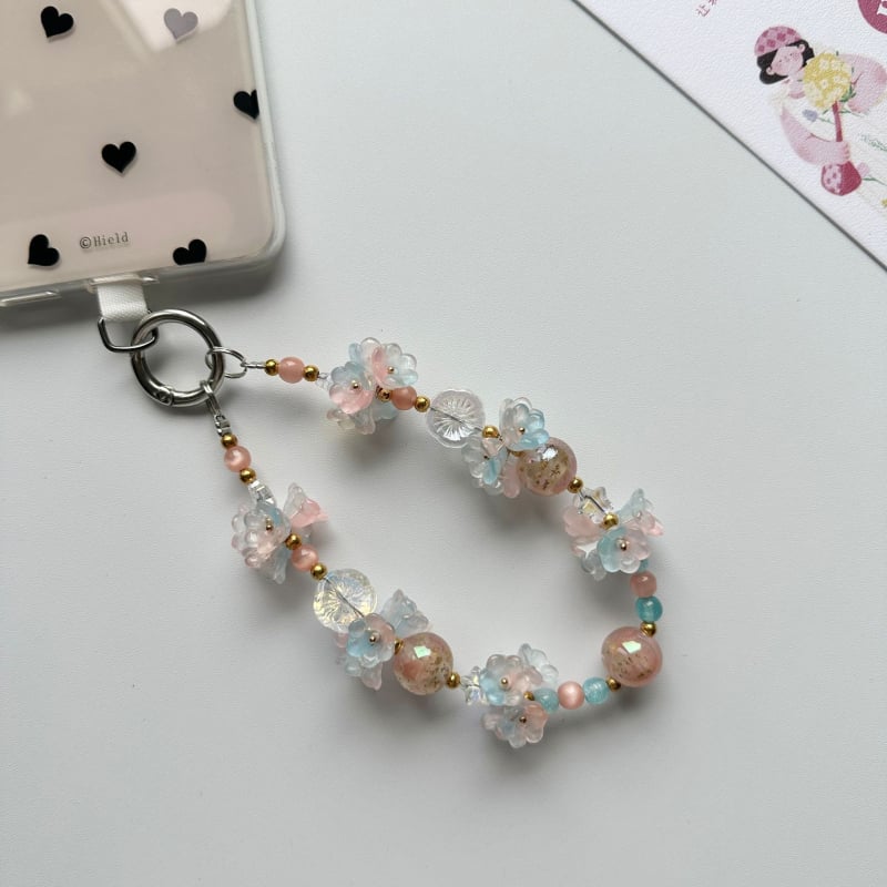 Pandantiv pentru telefonul mobil cu lanț floral - lucrat manual, materiale mixte, Ya Jewelry