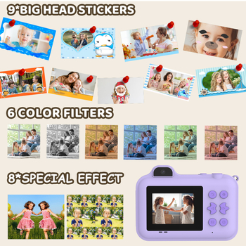 S1 Детска камера за моментен печат — 2.4-инчов IPS HD екран, предна и задна камери по 1.0 MP, TF карта 8–64 GB (FAT32), батерия 3.7V 1300 mAh, включени 5 ролки за принтиране