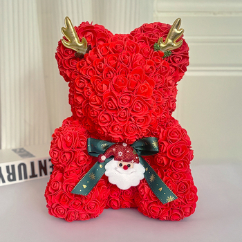 Ursuleț cu trandafiri veșnici – cadou pentru nunți, Varietate: Trandafir, Material principal: trandafir, Ocazii: nuntă, zile de naștere