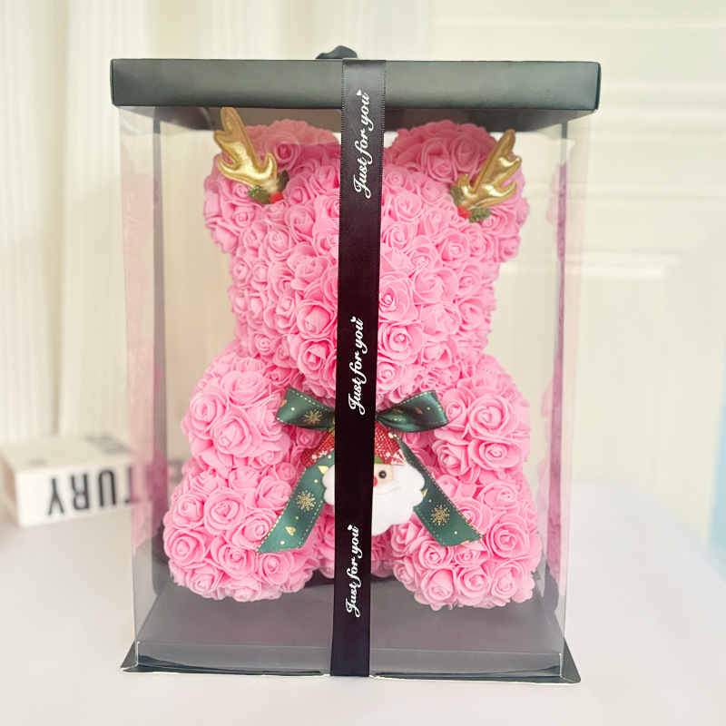 Ursuleț cu trandafiri veșnici – cadou pentru nunți, Varietate: Trandafir, Material principal: trandafir, Ocazii: nuntă, zile de naștere