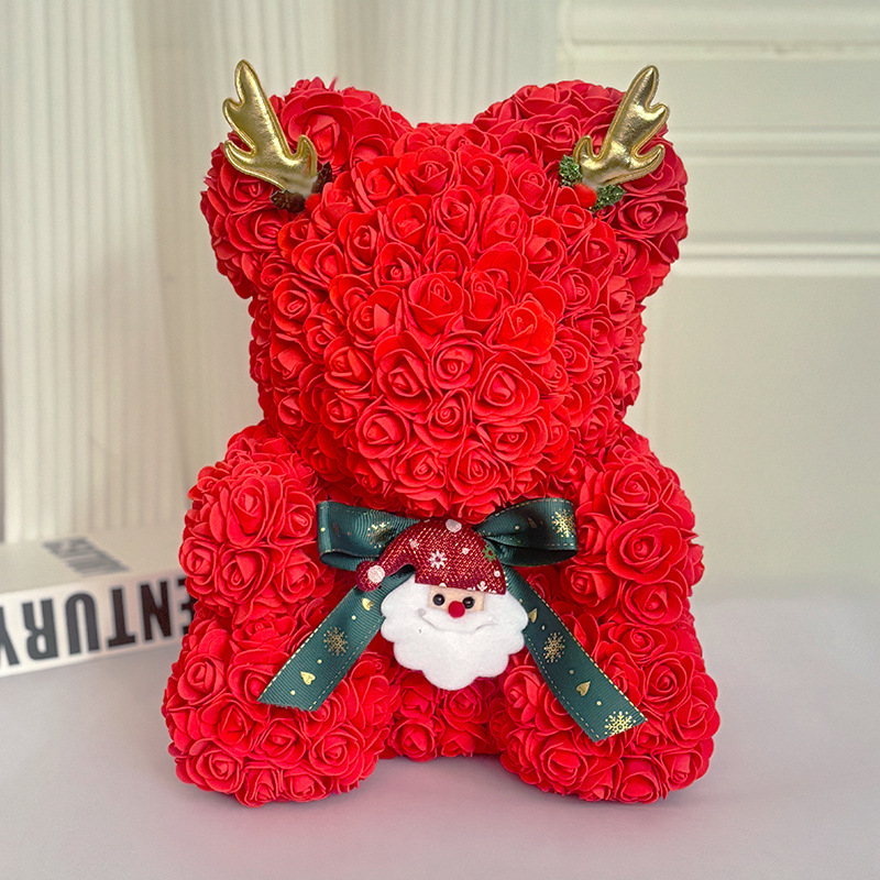 Ursuleț cu trandafiri veșnici – cadou pentru nunți, Varietate: Trandafir, Material principal: trandafir, Ocazii: nuntă, zile de naștere