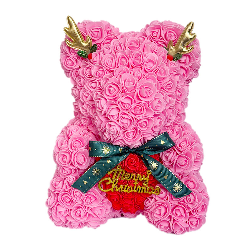 Ursuleț cu trandafiri veșnici – cadou pentru nunți, Varietate: Trandafir, Material principal: trandafir, Ocazii: nuntă, zile de naștere