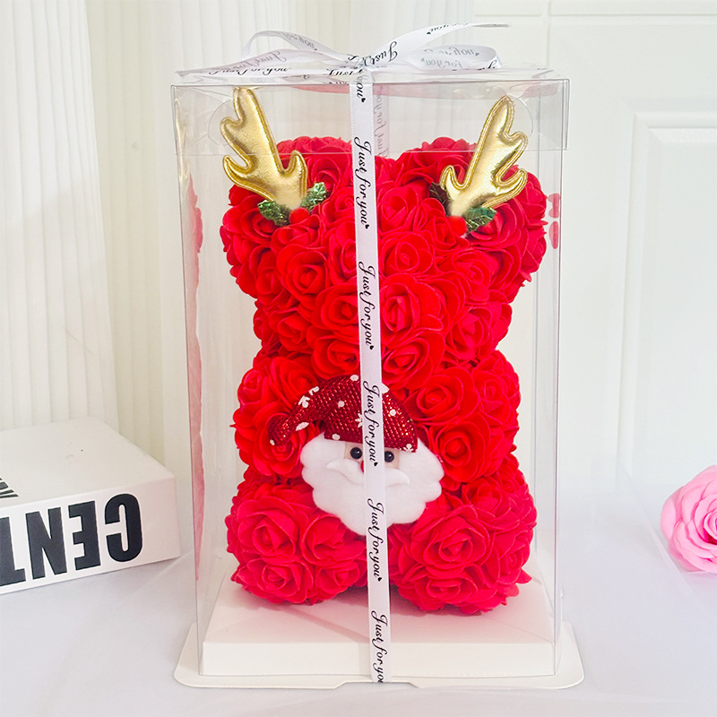 Ursuleț cu trandafiri veșnici – cadou pentru nunți, Varietate: Trandafir, Material principal: trandafir, Ocazii: nuntă, zile de naștere