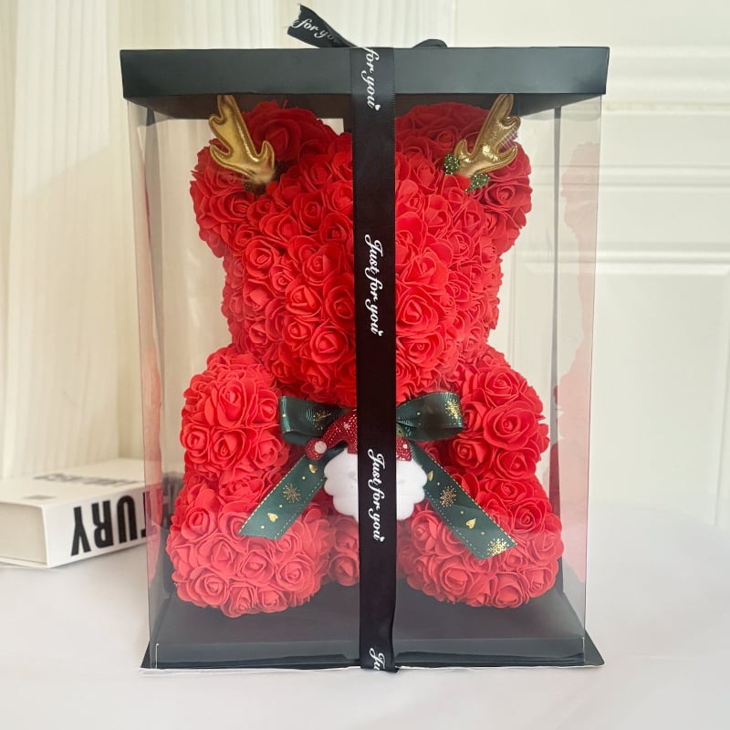 Ursuleț cu trandafiri veșnici – cadou pentru nunți, Varietate: Trandafir, Material principal: trandafir, Ocazii: nuntă, zile de naștere