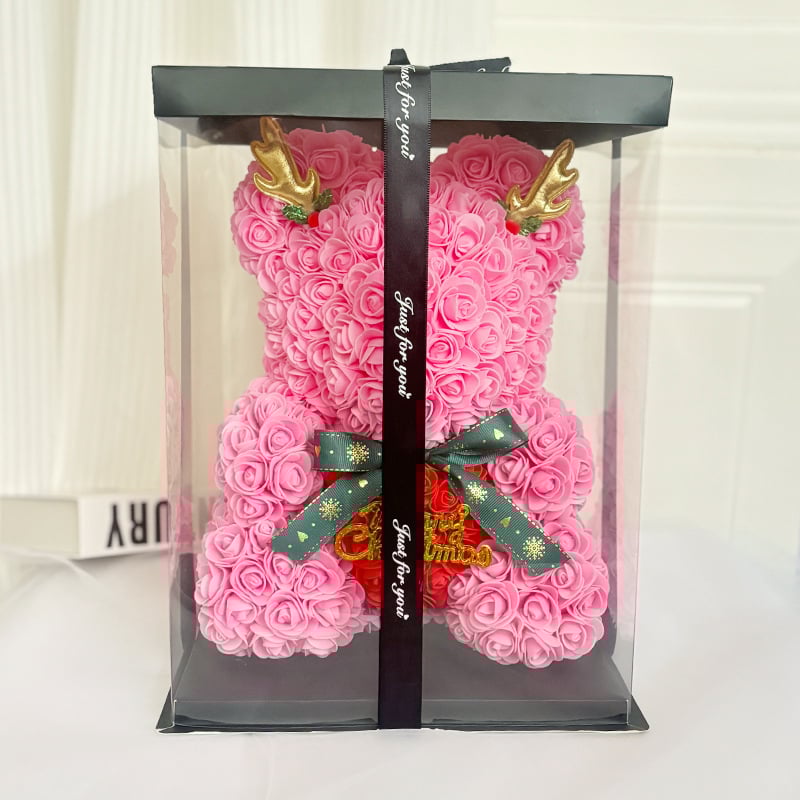 Ursuleț cu trandafiri veșnici – cadou pentru nunți, Varietate: Trandafir, Material principal: trandafir, Ocazii: nuntă, zile de naștere