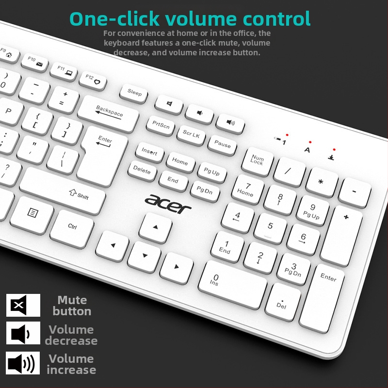 Acer Set tastatură și mouse fără fir USB, senzor optic 1200dpi, rezistent la apă, ergonomic