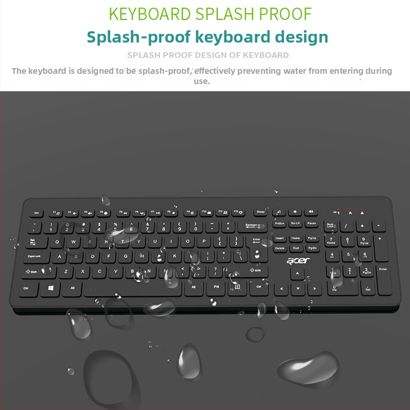 Acer Set tastatură și mouse fără fir USB, senzor optic 1200dpi, rezistent la apă, ergonomic