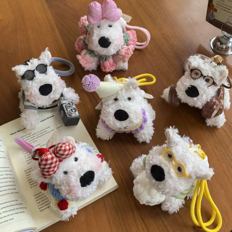 Pandantiv de pluș pentru chei cu West Highland Terrier — design drăguț de animal, vară 2025, procesare semi-manuală, origine Jinhua
