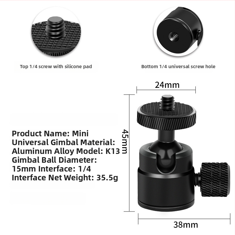 Alumīnija sakausējuma lodes galva DSLR statīvam, 360° horizontāla griešanās, 90° vertikāla griešanās, skrūvju stiprinājums, svars 0,11 kg, saderīgs ar Yajia