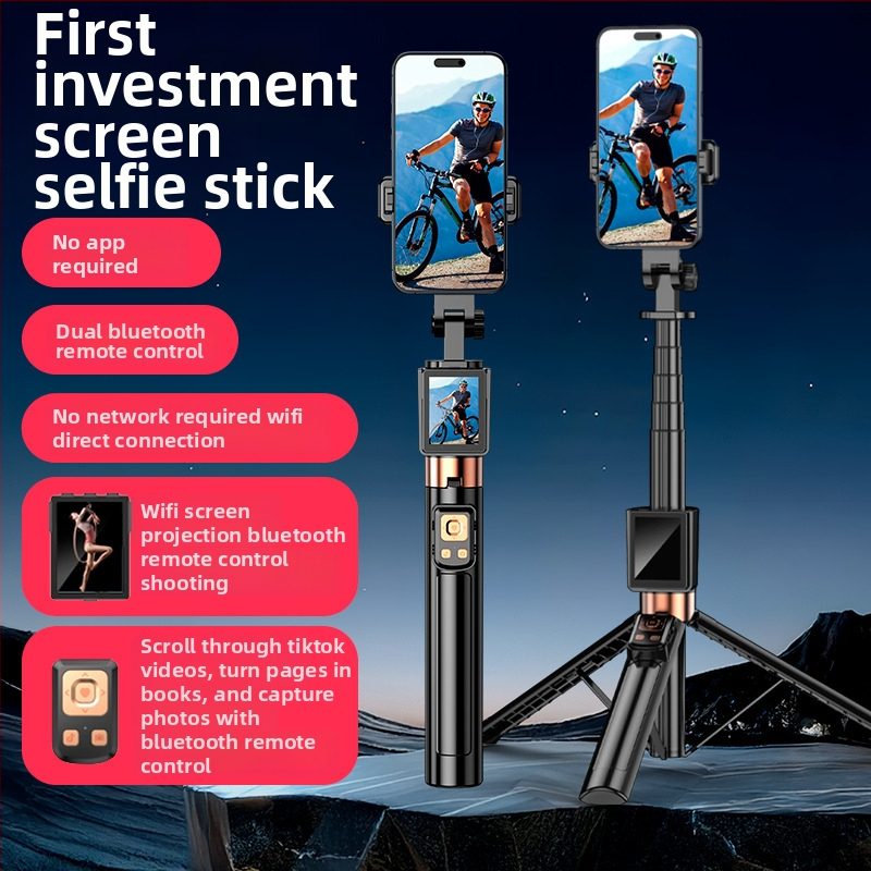 Mobilā tālruņa selfijam un tiešraides komplekts: ekrāna atspoguļošanas ierīce, statīvs, tālruņa turētājs; alumīnija sakausējums, attāluma vadība, Bluetooth, pielāgošana atbalstīta