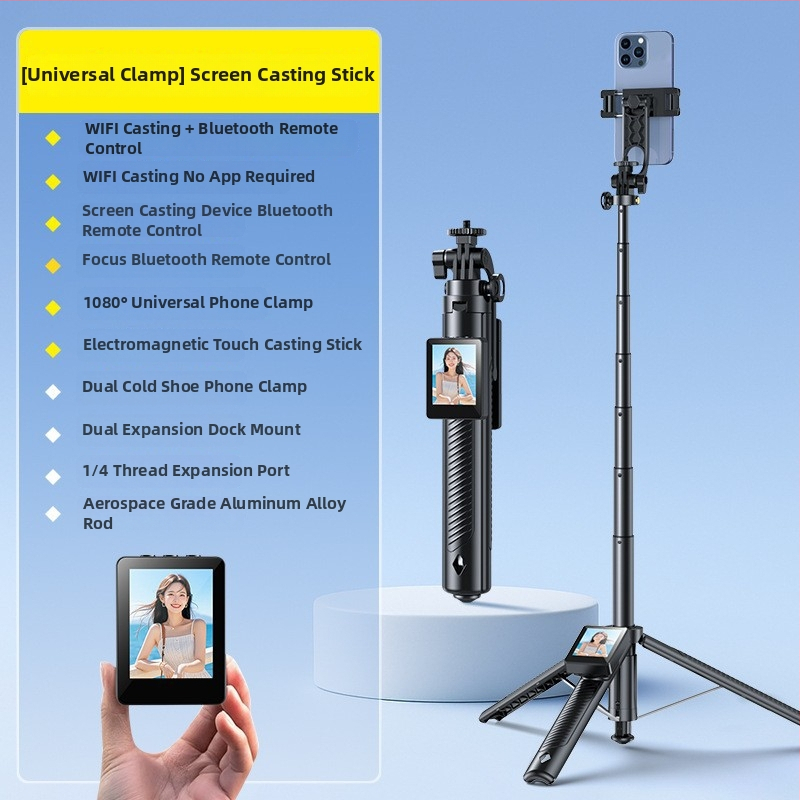 Mobilā tālruņa selfijam un tiešraides komplekts: ekrāna atspoguļošanas ierīce, statīvs, tālruņa turētājs; alumīnija sakausējums, attāluma vadība, Bluetooth, pielāgošana atbalstīta