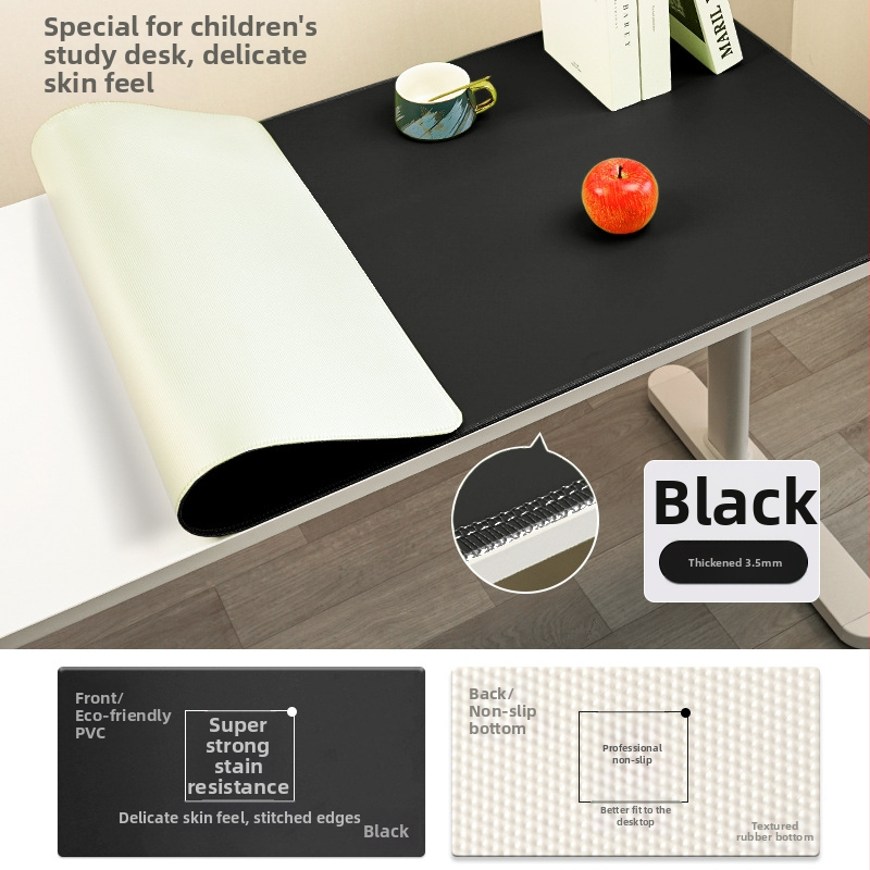 Covoraș de birou din piele, suprafață antialunecare și impermeabilă; doar o față, margini cusute.