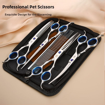 Set de foarfece pentru îngrijire animale de companie – tăiere profesională, foarfecă cu dinți curbati pentru blană de câine, material: floare de mătase, 234 bucăți în cutie