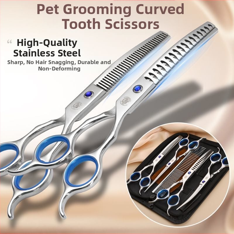 Set de foarfece pentru îngrijire animale de companie – tăiere profesională, foarfecă cu dinți curbati pentru blană de câine, material: floare de mătase, 234 bucăți în cutie