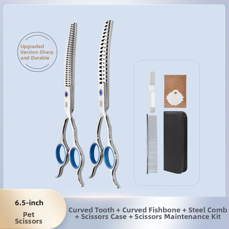 Set de foarfece pentru îngrijire animale de companie – tăiere profesională, foarfecă cu dinți curbati pentru blană de câine, material: floare de mătase, 234 bucăți în cutie