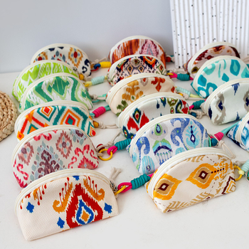 Novčanik za kovanice, od poliestera s prugastim uzorkom, novi nacionalni stil, unisex, podstava od platna