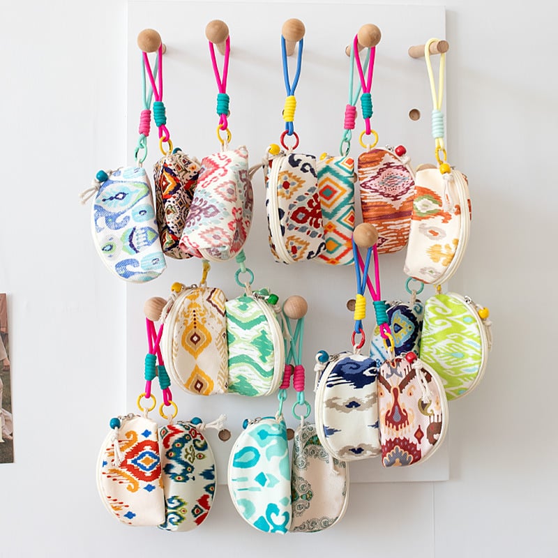 Novčanik za kovanice, od poliestera s prugastim uzorkom, novi nacionalni stil, unisex, podstava od platna