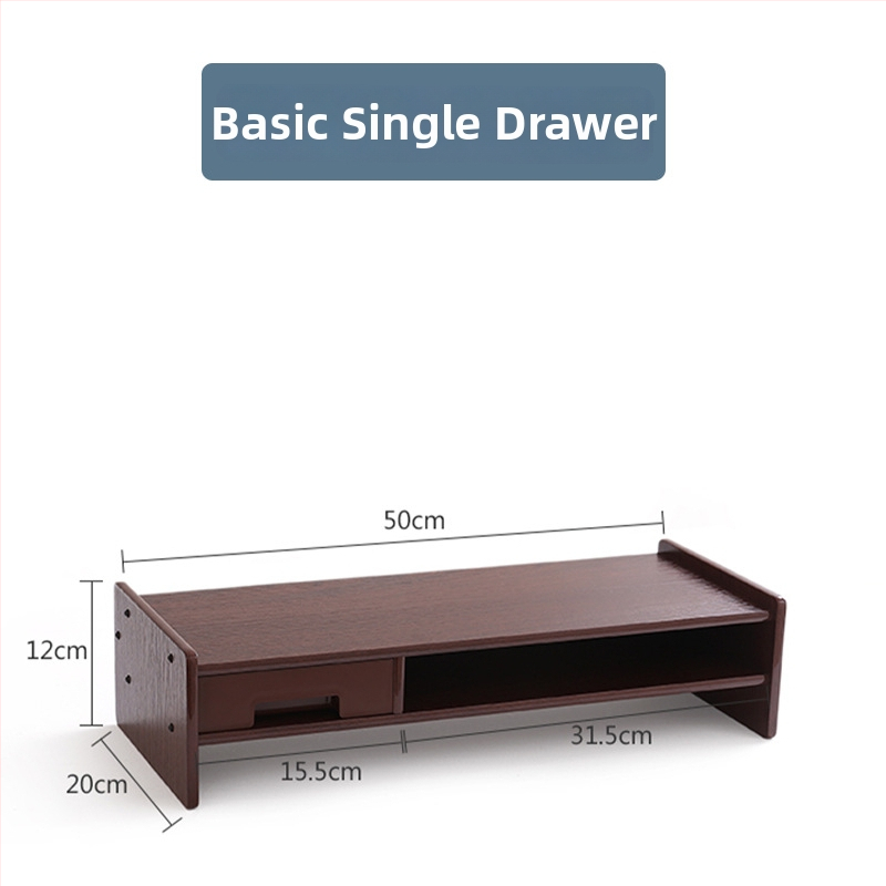 Drevený zdvihový stojan na počítač, 2 úrovne, s zásuvkou, stolové skladovanie, pohyblivý, zapustená inštalácia skrutiek