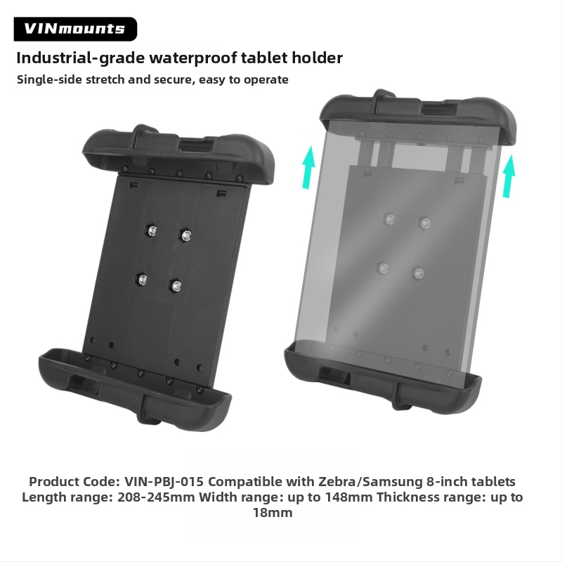 Vin-pbj-015 Universālais planšetes turētājs ar bumbas galvu (izstiepjams fiksēts tips) – vācu pastiprināts neilons, slodze līdz 2 kg, caurumu attālums 30×38 mm