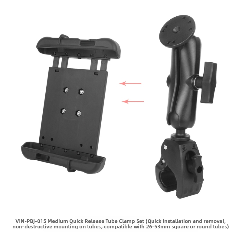 Vin-pbj-015 Universālais planšetes turētājs ar bumbas galvu (izstiepjams fiksēts tips) – vācu pastiprināts neilons, slodze līdz 2 kg, caurumu attālums 30×38 mm