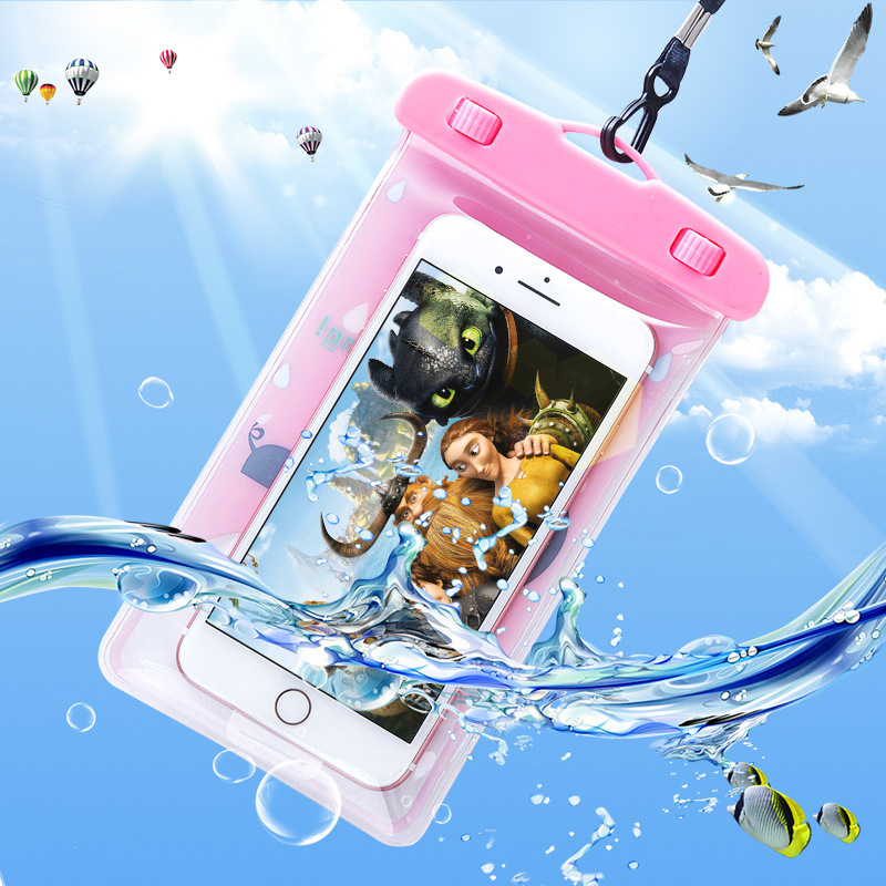 Husă PVC impermeabilă pentru telefon cu design animat de desene animate, husă transparentă sigilată pentru telefoane și camere, capacitate până la 6 inch, personalizabilă, potrivită pentru înot, excursii, scufundări, drumeții, plimbare pe râu