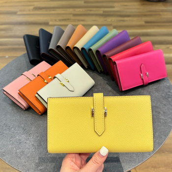 Portofel lung pentru femei din piele naturală, piele de vită din primul strat, ultraușor, capacitate extensibilă, lansare iarna 2025, Orange Cat Leather Goods