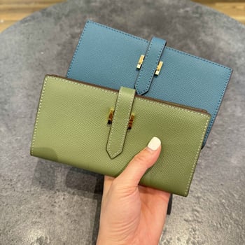 Portofel lung pentru femei din piele naturală, piele de vită din primul strat, ultraușor, capacitate extensibilă, lansare iarna 2025, Orange Cat Leather Goods