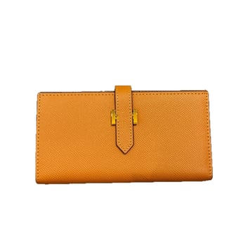 Portofel lung pentru femei din piele naturală, piele de vită din primul strat, ultraușor, capacitate extensibilă, lansare iarna 2025, Orange Cat Leather Goods