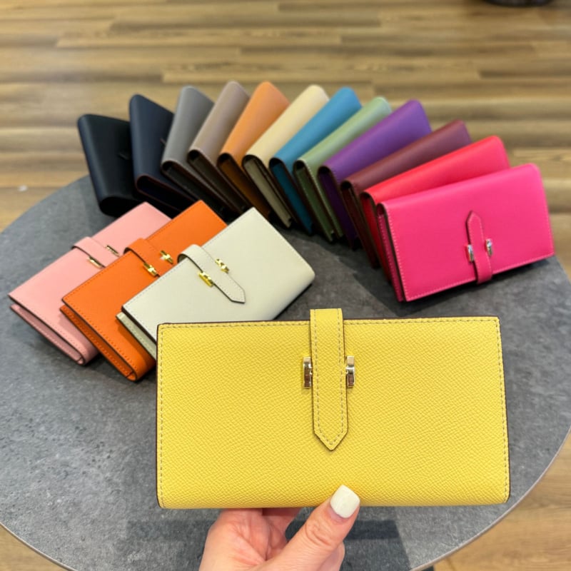 Portofel lung pentru femei din piele naturală, piele de vită din primul strat, ultraușor, capacitate extensibilă, lansare iarna 2025, Orange Cat Leather Goods