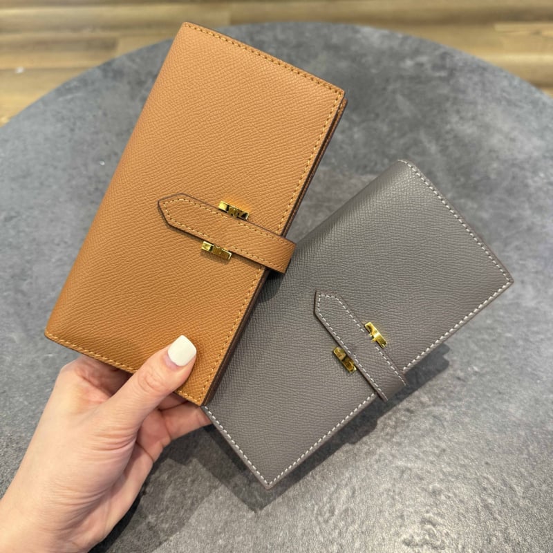 Portofel lung pentru femei din piele naturală, piele de vită din primul strat, ultraușor, capacitate extensibilă, lansare iarna 2025, Orange Cat Leather Goods